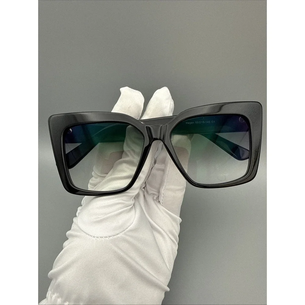 YES GLASSES HAGEN RARE OVERSIZED BUTTERFLY  FULLRIM BLACK SUNGLASSES TINTED LENS